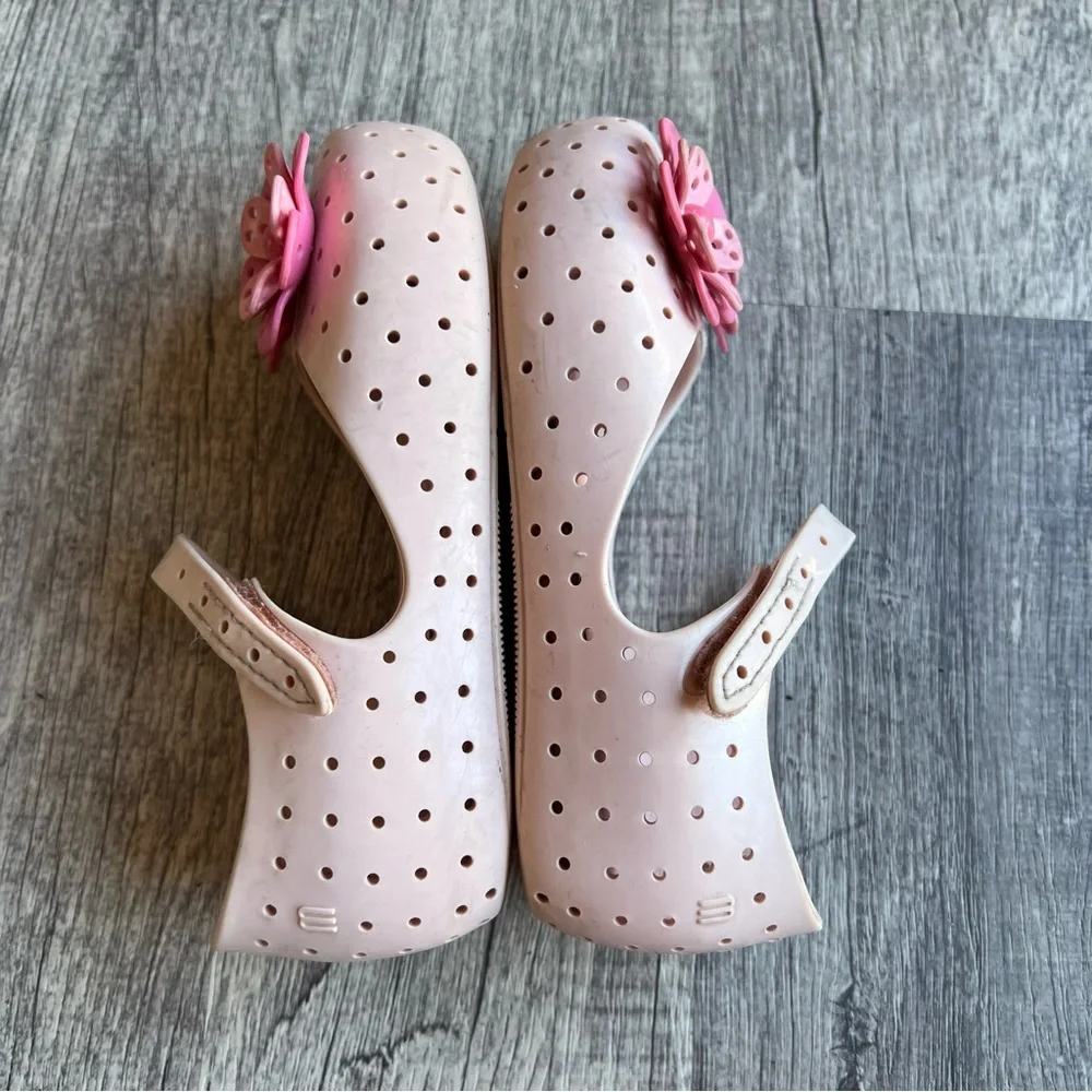 Mini Melissa Girl Jelly Pink Mary Jane Shoes Size 10 Flowers Floral